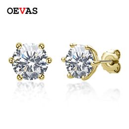 OEVAS Real 1 Carat D Colour Stud Earrings For Women 100% 925 Sterling Silver Gold Sparkling Wedding Fine Jewellery 220125