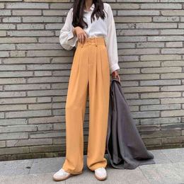Spring Wide-legged Trousers High Waist Drooping Feeling Thin Black Autumn Casual Straight Suit Drag Floor 210522