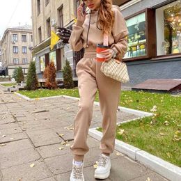 Women Fleece Letter Two Piece Set Casual Loose Female Tracksuits Hoodies Long Sleeve Shorts Sweatshirt And Jogging Pants Suits 210930