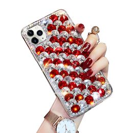 Fashion Luxury Crystal Glitter Full Diamond Cases Double Colour Flashing Bling Gemstone Acrylic Cover For iPhone 13 12 11 Pro MAX 8 Samsung S20 FE S21 Ultra A12 A42 5G