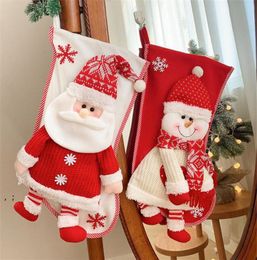 Christmas Stocking with Knitted Santa Snowman Xmas Character for Family Holiday Party Hanging Decorations JJB11265