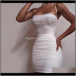 Casual Dresses Womens Clothing Apparel Drop Delivery 2021 Straps Bodycon Ruched Sexy Dress Woman Party Night Club Summer Clothes For Women 2Q