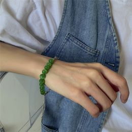 Hip Hop Titanium Steel Beads Bracelet for Women Men Natural Marble Green Stone Bangles Pulsera Water Proof Jewellery New