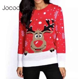 Women Winter Christmas Sweater Deer Snow Knitted Year Vintage Patchwork Pullover Warm Thick Jumpers Tops 210428
