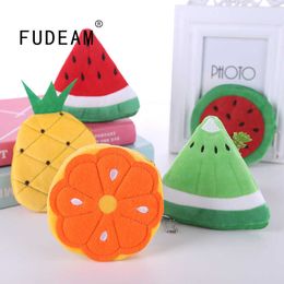 -Frueam Weiche Plüsch Wassermelone Orange Frucht Frauen Geldbörse Mini Niedlichen ovalen Reißverschluss Kinder Mädchen Münze Brieftasche USB Kabel Headset Tasche