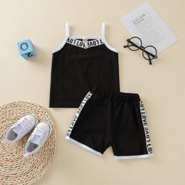 Clothing Sets Toddler Kids Baby Girls Summer Clothes Black Suspender Top Shorts Set Conjuntos Para Bebé
