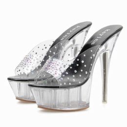 summer Womens Transparent Slippers s Diamond Mules Crystal High Heel Peep Toe Shoes Sexy platform women shoes sh105 210625