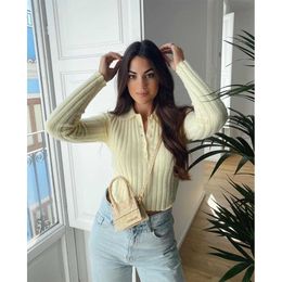 Women Knitted Polo Shirt Long Sleeves Elastic Elegant Chic Lady High Fashion Casual knitted Woman Tops 210709
