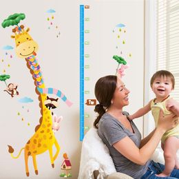 Cute Giraffe Height Chart Wall Sticker For Kids Rooms home Decor Cartoon Monkey Height Ruler Decals Wall Art Sticker Poster 210420