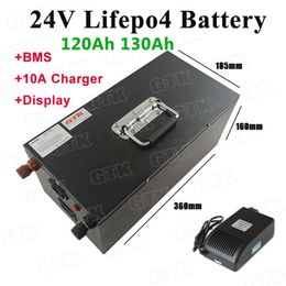 High capacity 24V 120Ah 130Ah lifepo4 lithium battery pack for electric tricycle fishing boat Caravan camper +10A Charger