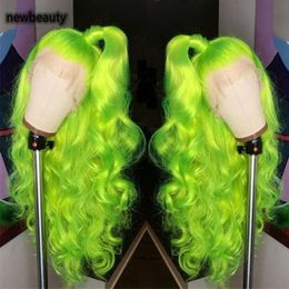 Light Green Body Wave 18-28 Inch Synthetic Lace Front Wigs Heat Resistant Fibre With Baby Hair For Women Girl Wavy Wig