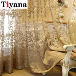 European Luxury Embroidered Hollow Curtain for Living Room Elgent Fabric for Bedroom French Windows Full Top Cortina Drape Y 210712