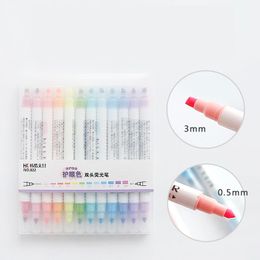 Highlighters 12pcs/box Eyecare Double Head Art Marker Highlighter Pens Pastel Markers Watercolor Fluorescent Pen Drawing