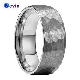 Original Colour Tungsten Ring Hammer Wedding Band For Men Women Multi-Faceted Hammered Brushed Finish 6MM 8MM Comfort Fit 211217