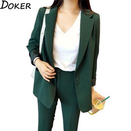 Pant Suits For Women Long Sleeve Elegant Blazer Set Casual Two Piece Lady Office Fashion Business 210603
