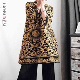 Spring Vintage Dress Fashion High Collar Retro Print Temperament Long Sleeve Dresses Female Elegant PA597 210526