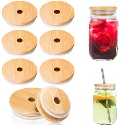 70/86mm Bamboo Lids for Mason Jars Wooden Jar Lids Reusable Bamboo Caps Lids with Hole for Mason Jars Drinking Jars