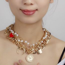 Pendant Necklaces Bohemian Women Necklace Hand-woven Winding Pearl Ladies Punk Hip Hop Beauty Head Round Choker Collares