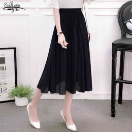 Solid Cotton Skirt Midi Skirts High Waisted Skinny Large Swing Long Pleated Metallic Plus Size 3XL Saia Black 13288 210521