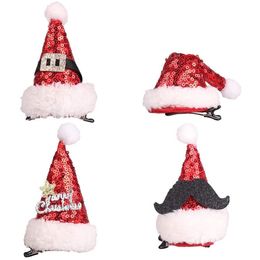 Christmas Santa Hat Hair Clip Accessories Glitter Bobby Pin for Girls Women Party Birthday Festival Support Baby Gifts PHJK2111