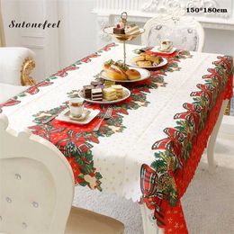 180cm Christmas Tablecloth Jingle Bell Printing Cloth Dining Dust Cover for Decorating Supplies 211103