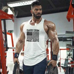 Muscleguys Brand Gyms Clothing Bodybuilding Stringer Tank Top Men Fitness Sleeveless Shirt Men Cotton Undershirt Workout Vest 210421