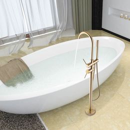Brushed Gold Floot Stand Bathtub Faucets Black Polished Golden Chrome Bathroom Faucet229W