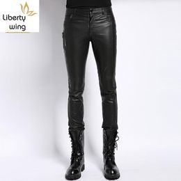 Men's Pants Plus Size 4XL Autumn Male Fashion Real Leather Biker Pencil Streetwear Slim Casual High Quality Full Length Trousers Men1