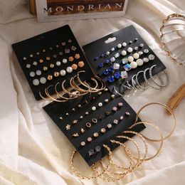 fashion hoop earrings wholesale UK - 20pcs set Fashion Stud Earring Sets Ladies Pearl Crystal Rose and Big Hoop Earrings Jewelry Part Gifts PE07261