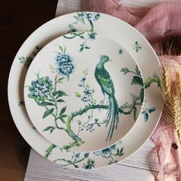 Porcelain Plates & Dishes European Classical Lucky Green Bird Pattern Dinner Plate Ceramic