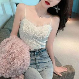 WWENN Summer Women Lace Sexy Top Sleeveless Solid Tops Bustier Black Club Crop Tank Camis Off Shoulder V Neck Female Shirt 210507