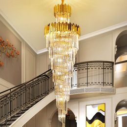 Chandeliers Duplex Building Crystal Staircase Chandelier Luxury Revolving El Lobby Villa Long