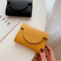 Women Leather Folding Coin Purse Hasp Short Mini Wallet Vintage Fashion Solid Colour Lady Wallet for Business Card Holder Clutch