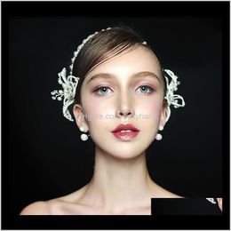 Clips & Barrettes Jewelry Drop Delivery 2021 Fashion Pearl Soft Chain Headband White Butterfly Headdress Women Wedding Hair Accessories 1Fmdj
