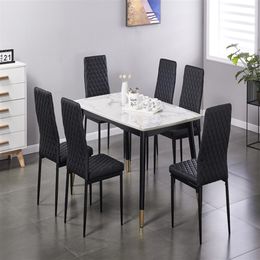 modern dining sets Canada - Modern Minimalist Dining Furniture Chair Fireproof Leather Sprayed Metal Pipe Diamond Grid Pattern Restaurant Home Conference Chair Set Ofa28