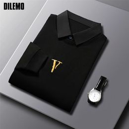 Top Grade Fake Two Fashion Designer Brand Collared Knit Pullover Sweater Trendy Casual Black Collaree Autum Jumper Men 220114