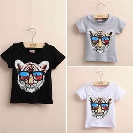 Summer 2-10 Years Old European and American Style Cotton Short Sleeve Little Kids Boys Sports Basic Cartoon Tiger T-Shirts 210701