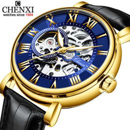 CHENXI Luxury Mens Mechanical Wristwatch Waterproof Automatic Tourbillon Skeleton Watch Men Leather Business Clock Reloj Hombre Q0902