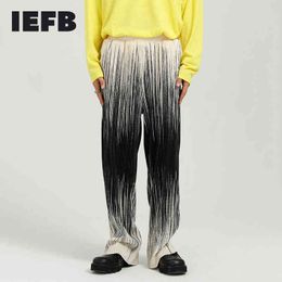IEFB Men's Clothing Summer Wide Leg Trousers Korean Trend Personalised Tie Dye Stripe Pleated Loose Straight Pants 210524