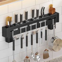 Knife Holder Stainless Steel Punch-free Kitchen Household Multifunctional Storage Rack Wall-mounted Pot Cover Shovel Spoon Rack 211110