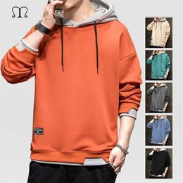 Mens Sweatshirt Long Sleeve Fack Two Pieces Autumn Spring Male Casual Hoodies Top Blouse Tracksuits Sweatshirts Hoodie Men 4XL 211014