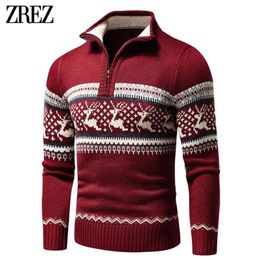 Men Autumn Casual Jacquard Half Zip Polo Sweater Cardigan Jacket Men Winter Long Sleeve Mock Neck Sweater Pullover Men 210813
