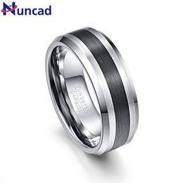 NUNCAD Tungsten Carbide Ring 8MM Men's Brushed Finish and Black Centre Bevelled Edge Size 5 to 14 Wedding Engagement 211217