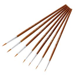 7 PCS Oil Painting Brush Wood Handel Nylon Hair Hook Line Pen For Watercolour Acrylic Painting