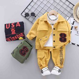 Baby Boys Clothing Sets Kids 3PCS Coat T-shirt Pants Children Corduroy Autumn Winter Long Sleeve Outfits 210508