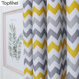 Topfinel Geometric Wave Blackout Curtain For Living Room Modern Printed Yellow Blue Window Treatment Drapes Bedroom Curtain 211203