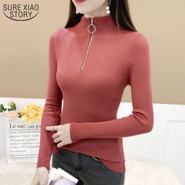 Winter Clothes Women Fashion Knitted Pullover Bottoming Shirts Half Turtleneck Sweater Zipper Knitwear Feminine 11034 210508