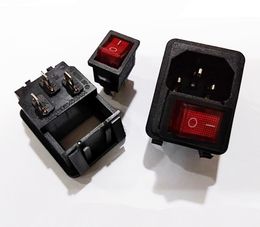 10A 250V Power Adapter, Red Light Socker Switch IEC 320 C14 3Pin Male Inlet Sockets Connector Plug/10PCS