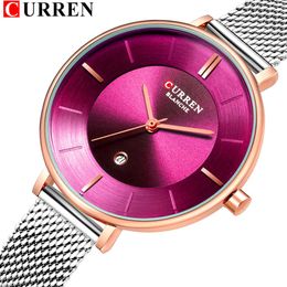 Ladies Dress Mesh Watches Fashion Slim Stainless Steel Wrist Watch for Women Curren Female Quartz Clock Montre Femme 9037 Q0524