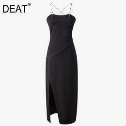 One Line Shoulder Bright Diamond Sling Dresses Women's High Waist Split Buttock Temperament Dress Summer GX1121 210421